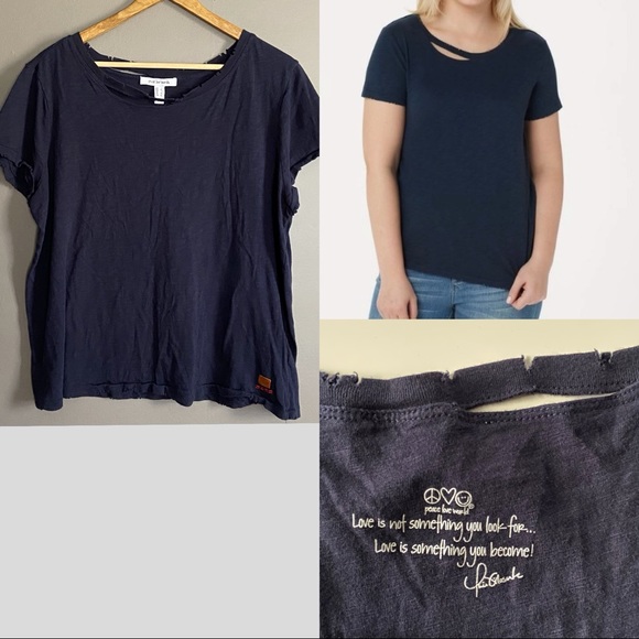 Peace Love World Cutout Neckline Tee Size Large